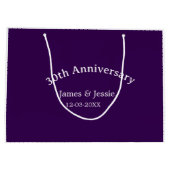 30th wedding anniversary name date purple simple  ラージペーパーバッグ (裏面)