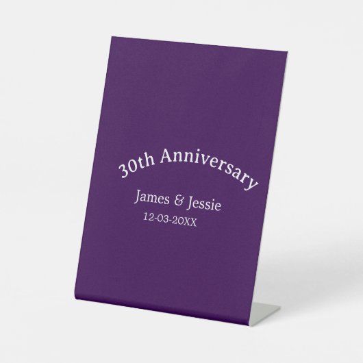 30th wedding anniversary name date purple simple  台座サイン (正面)