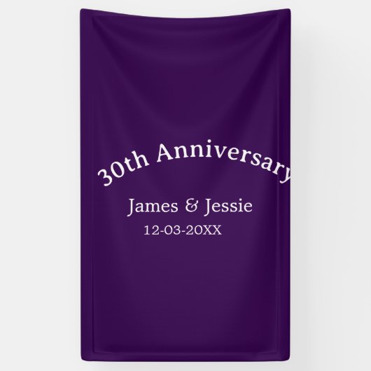 30th wedding anniversary name date purple simple  横断幕 (縦)