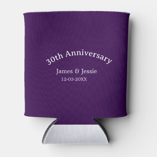 30th wedding anniversary name date purple simple  缶クーラー (正面)