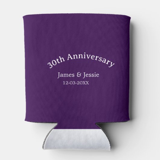 30th wedding anniversary name date purple simple  缶クーラー (裏面)