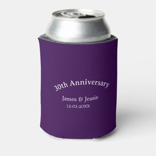 30th wedding anniversary name date purple simple  缶クーラー (缶裏面)