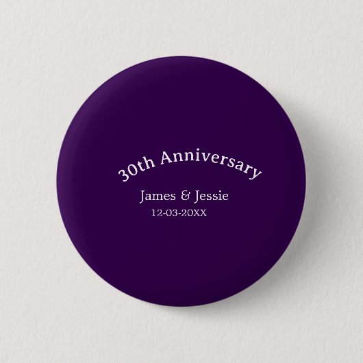 30th wedding anniversary name date purple simple 缶バッジ (正面)