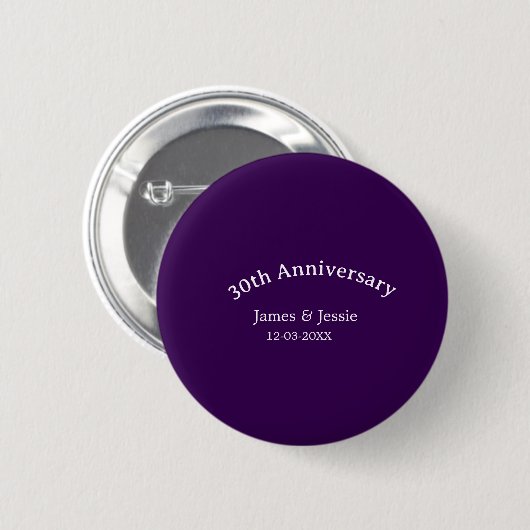 30th wedding anniversary name date purple simple  缶バッジ (正面&裏面)