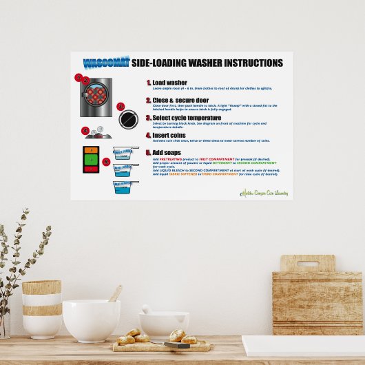 30x20 Wascomat Instruction Poster ポスター (キッチン)