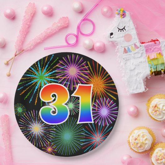 31イベント-おもしろいカラフル、はっきりした、虹31 ペーパープレート (パーティー)