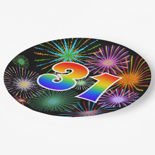 31イベント-おもしろいカラフル、はっきりした、虹31 ペーパープレート (アングル)
