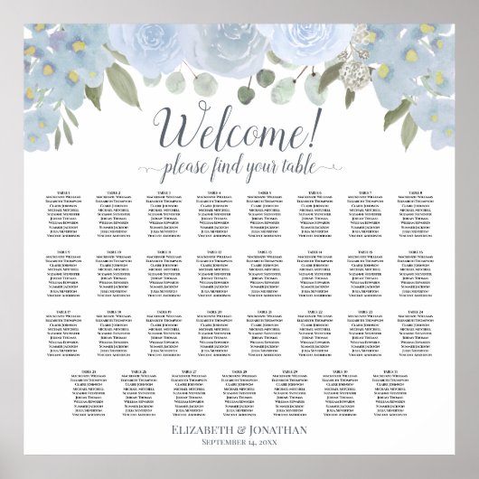 31テーブル結婚の座席一覧ほこりっぽい青フローラ ポスター (正面)