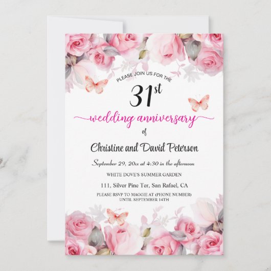 31周年記念結婚赤面エレガントバラ 招待状 (正面)