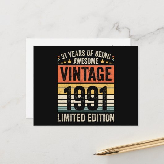 31年間最高に素晴らしいヴィンテージ1991 ポストカード (正面/裏面インサイチュ)