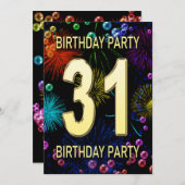 31日の誕生日パーティーの招待状Fireworksバブル 招待状 (正面/裏面)