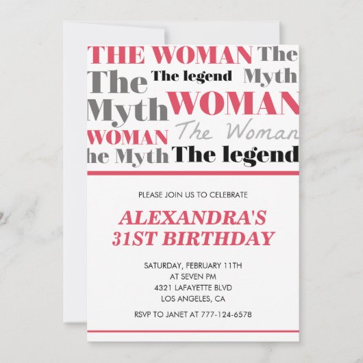 31歳おもしろいの誕生日招待状彼女の神話の伝説 招待状 (正面)