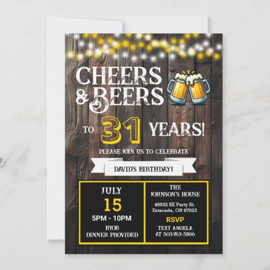 31歳のバックヤードBBQバースデーおめでとう Cheers+and+Beers 招待状 (正面)