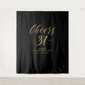31歳の乾杯 | ゴールド&ブラックのバースデーパーティー タペストリー (正面)