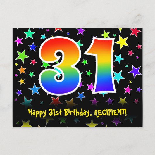 31歳の誕生日おめでとう：楽しいスターパターン、虹31、名前 ポストカード (正面)