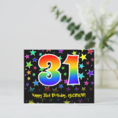 31歳の誕生日おめでとう：楽しいスターパターン、虹31、名前 ポストカード (スタンド正面)