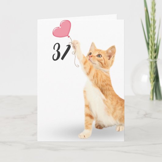 31歳の誕生日タビー猫とハートバルーン カード (正面)