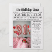 31歳の誕生日パーティーのユニークな新聞風写真 招待状 (正面)