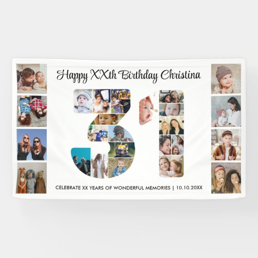 31歳の誕生日パーティーナンバー31フォトコラージュ 横断幕 (横)