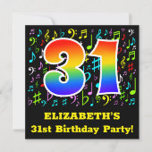31歳の誕生日パーティー:おもしろいミュージックシンボル,レインボー31 招待状 (正面)