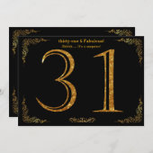 31歳の誕生日パーティー,ギャツビースタイル,ブラック金ゴールドグリッター 招待状 (正面/裏面)