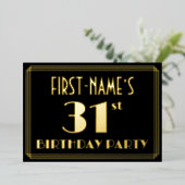 31歳の誕生日パーティ:アールデコ・ルック「31」、名前付き 箔招待状 (立ち正面)