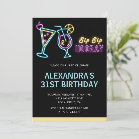 31歳の誕生日招待状カクテルネオングロー 招待状 (スタンド正面)