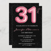 31歳の誕生日招待状ピンクバルーングラムブラック 招待状 (正面/裏面)