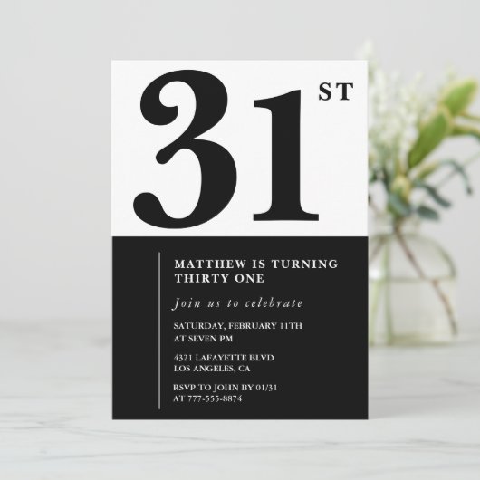 31歳の誕生日招待状白黒エレガント 招待状 (スタンド正面)