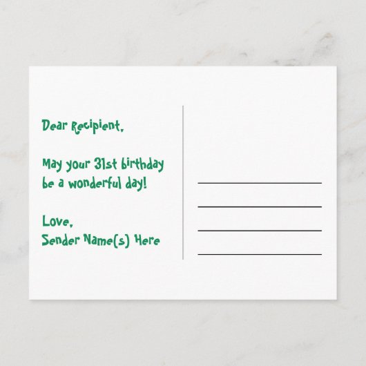 31歳の誕生日 – 楽しい花火模様 + レインボー31 ポストカード (裏面)