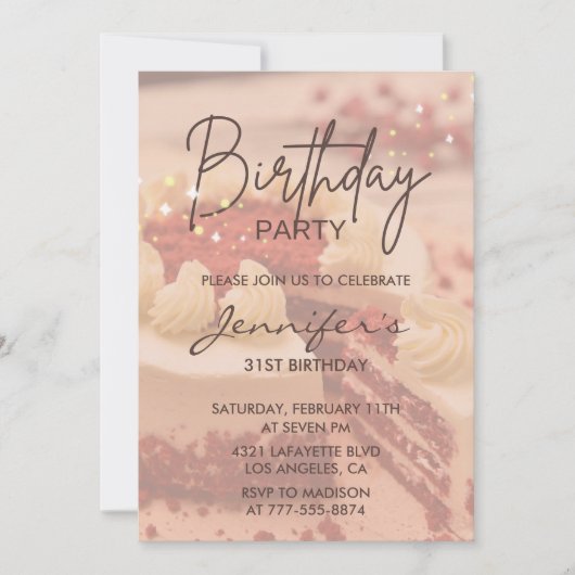 31歳エレガントの誕生日招待状ケーキスパークル 招待状 (正面)