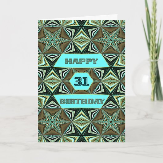 31番目の誕生日とグリーン抽象デザイン カード (正面)