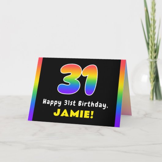 31番目の誕生日カラフル: Rainbow # 31,名前をカスタムする カード (正面)