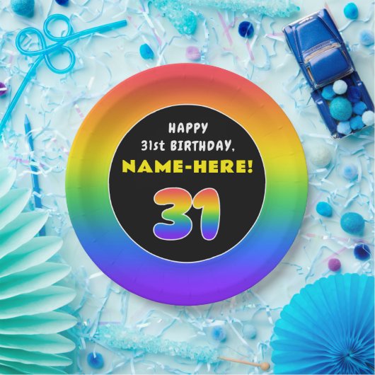 31番目の誕生日カラフル: Rainbow # 31,名前をカスタムする ペーパープレート (パーティー)