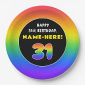 31番目の誕生日カラフル: Rainbow # 31,名前をカスタムする ペーパープレート (正面)