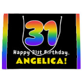 31番目の誕生日カラフル: Rainbow # 31,名前をカスタムする ラージペーパーバッグ (正面)