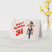 31番目の誕生日カードとバイクの女の子 カード (黄色い花)