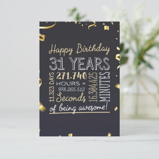 31番目の誕生日カード- 31年間の素晴らし使用 サンキューカード (スタンド正面)