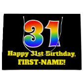 31番目の誕生日～おもしろい, カラフル, 鮮やか, Rainbow 31 ラージペーパーバッグ (正面)