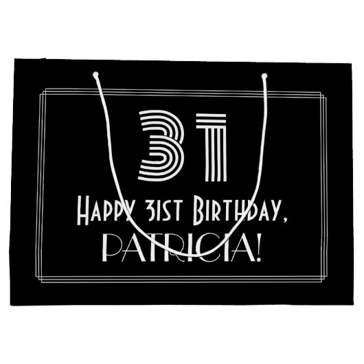 31番目の誕生日:インスパイアアールデコの「31」の外観と名前 ラージペーパーバッグ (裏面)