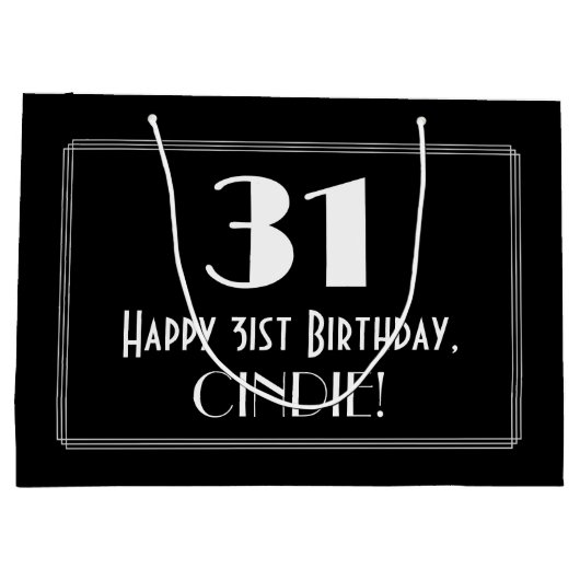 31番目の誕生日:インスパイアアールデコスタイル「31」、名前 ラージペーパーバッグ (裏面)