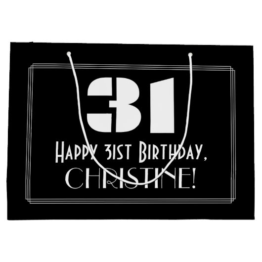 31番目の誕生日~インスパイアアールデコルック"31" +名前 ラージペーパーバッグ (裏面)