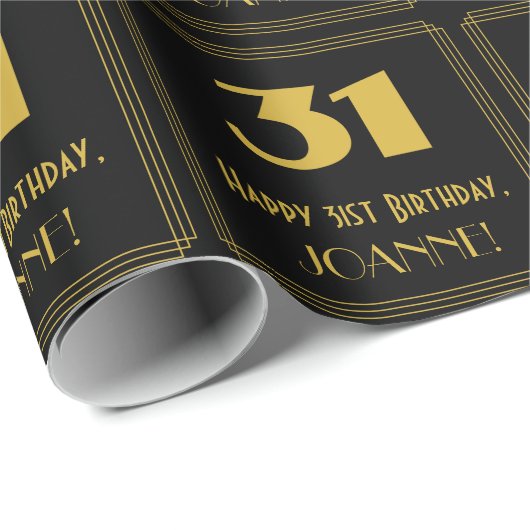 31番目の誕生日-インスパイアアールデコルック「31」 & Name ラッピングペーパー (ロールコーナー)