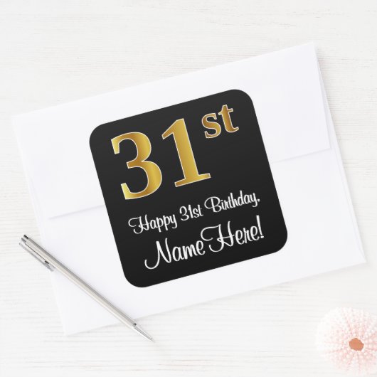 31番目の誕生日-エレガント豪華なフェイク金ゴールドルック# スクエアシール (封筒)