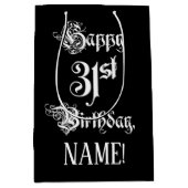 31番目の誕生日: ファンシー、スクリプエレガントト+名前をカスタムする ミディアムペーパーバッグ (正面)