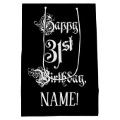 31番目の誕生日: ファンシー、スクリプエレガントト+名前をカスタムする ミディアムペーパーバッグ (裏面)