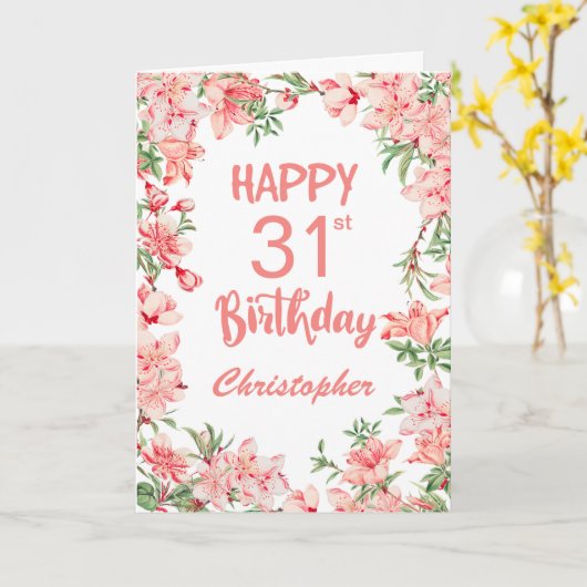 31誕生日ピンクピーチピオニーズウォーターカラーフローラ カード (黄色い花)