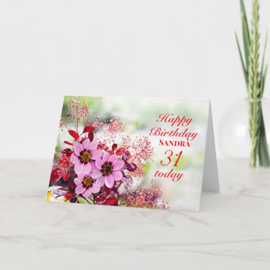 31誕生日日ピンクの花名刺を追加 カード (正面)