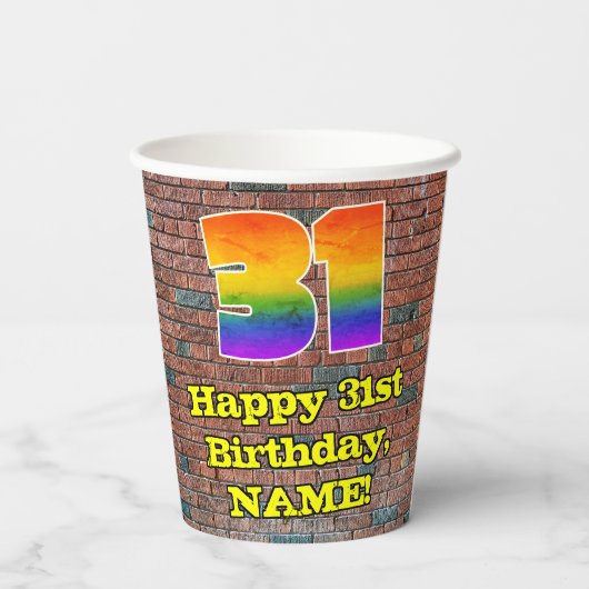 31誕生日:おもしろいグラフィティインスパイアレインボー31 紙コップ (裏面)