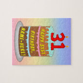 31誕生日:おもしろいケーキとキャンドル+名前をカスタムする ジグソーパズル (横)